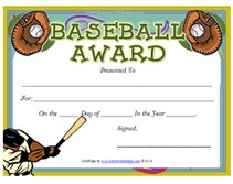 Free Printable Baseball Award Certificates Templates For Kids