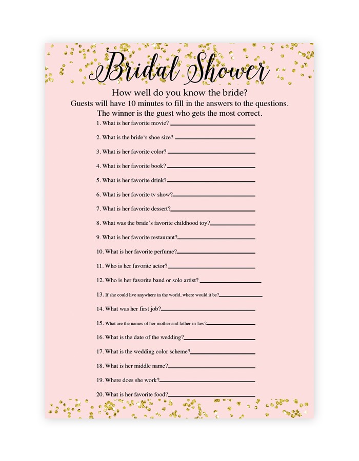 Free Printable Bridal Shower Games How Well Do You Know The Bride Template Download