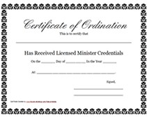 Free Printable Certificate Of Ordination Licensed Minister License Template