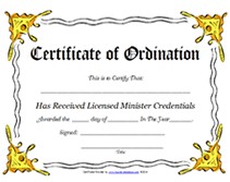 Free Printable Certificate Of Ordination Licensed Minister