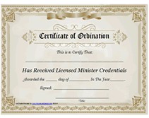 Free Printable Certificate Of Ordination Licensed Minister Preacher License