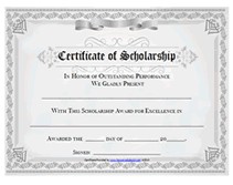 Free Printable Certificate Of Scholarship Awards Blank Templates Award Template