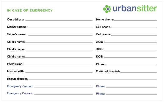 Free Printable Emergency Contacts Card To Leave With The Babysitter Contact Cards