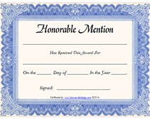 Free Printable Honorable Mention Awards Certificates Templates Certificate Template