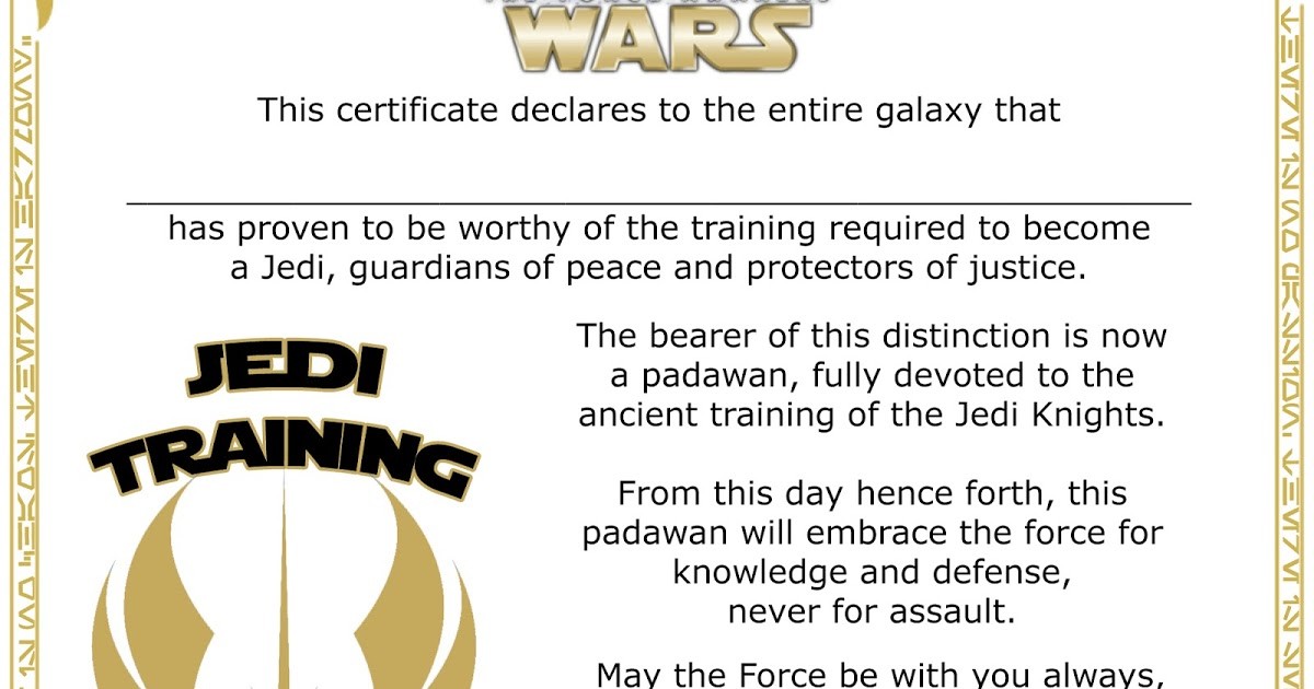 Free Printable Jedi Knight Training Academy Certificate The