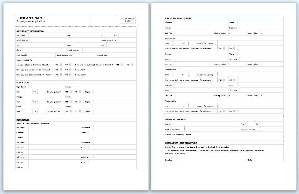 Free Printable Job Application Templates Employment Applications Downloadable Template
