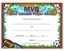 Free Printable MVP Most Valuable Player Awards Certificates Templates