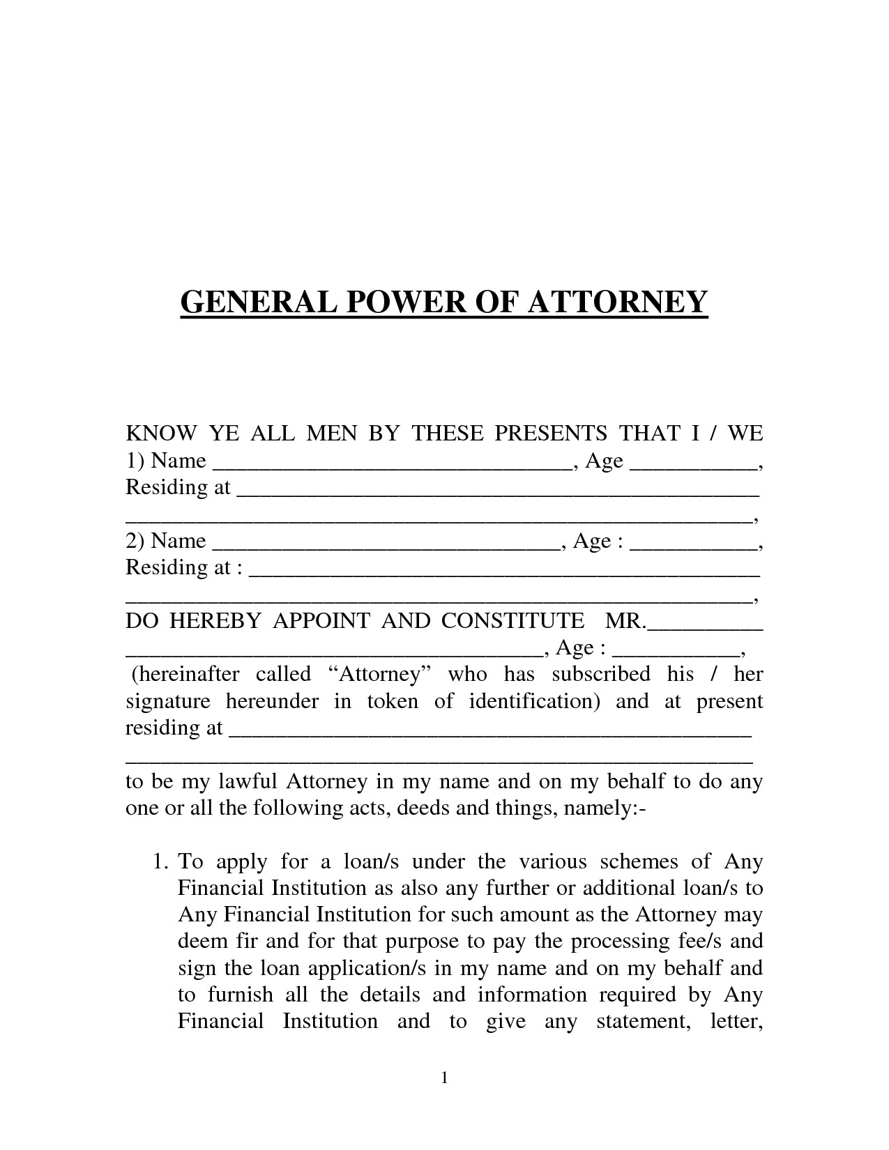 Free Printable Power Of Attorney Form GENERIC Template