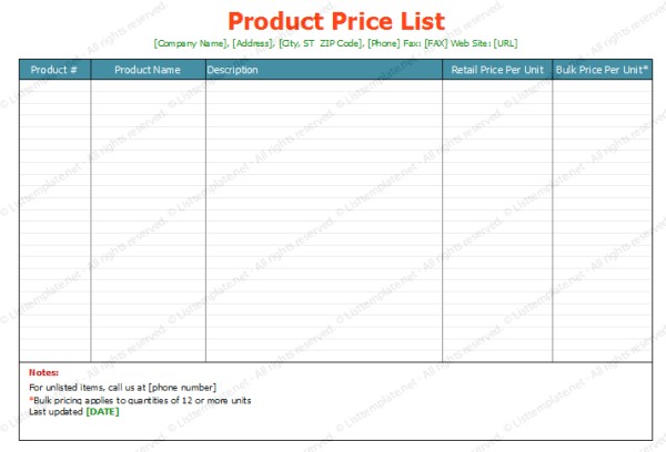 Free Printable Price List Template Soft Templates