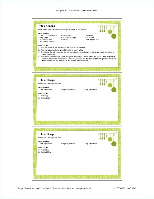 Free Printable Recipe Card Template For Word Cards 3x5
