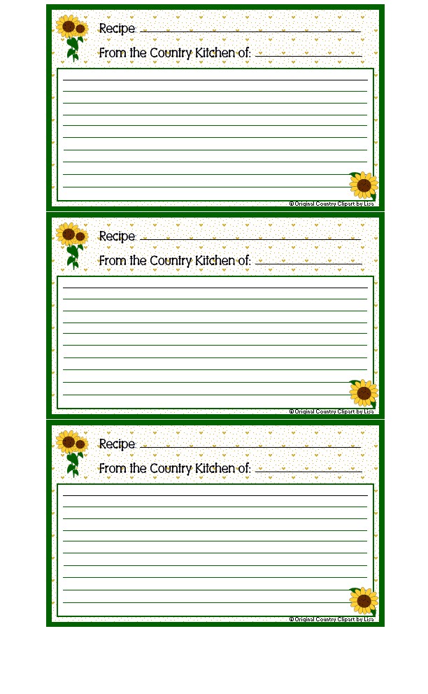 Free Printable Recipe Cards Country Clipart By Lisa