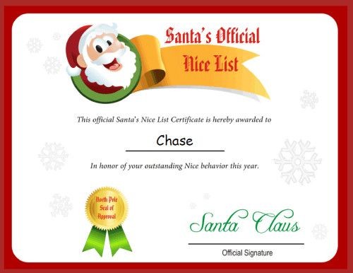 Free Printable Santa Letters Nice List Certificate From Personalized Claus
