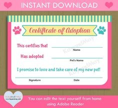 Free Printable Stuffed Animal Adoption Certificate Printables Template