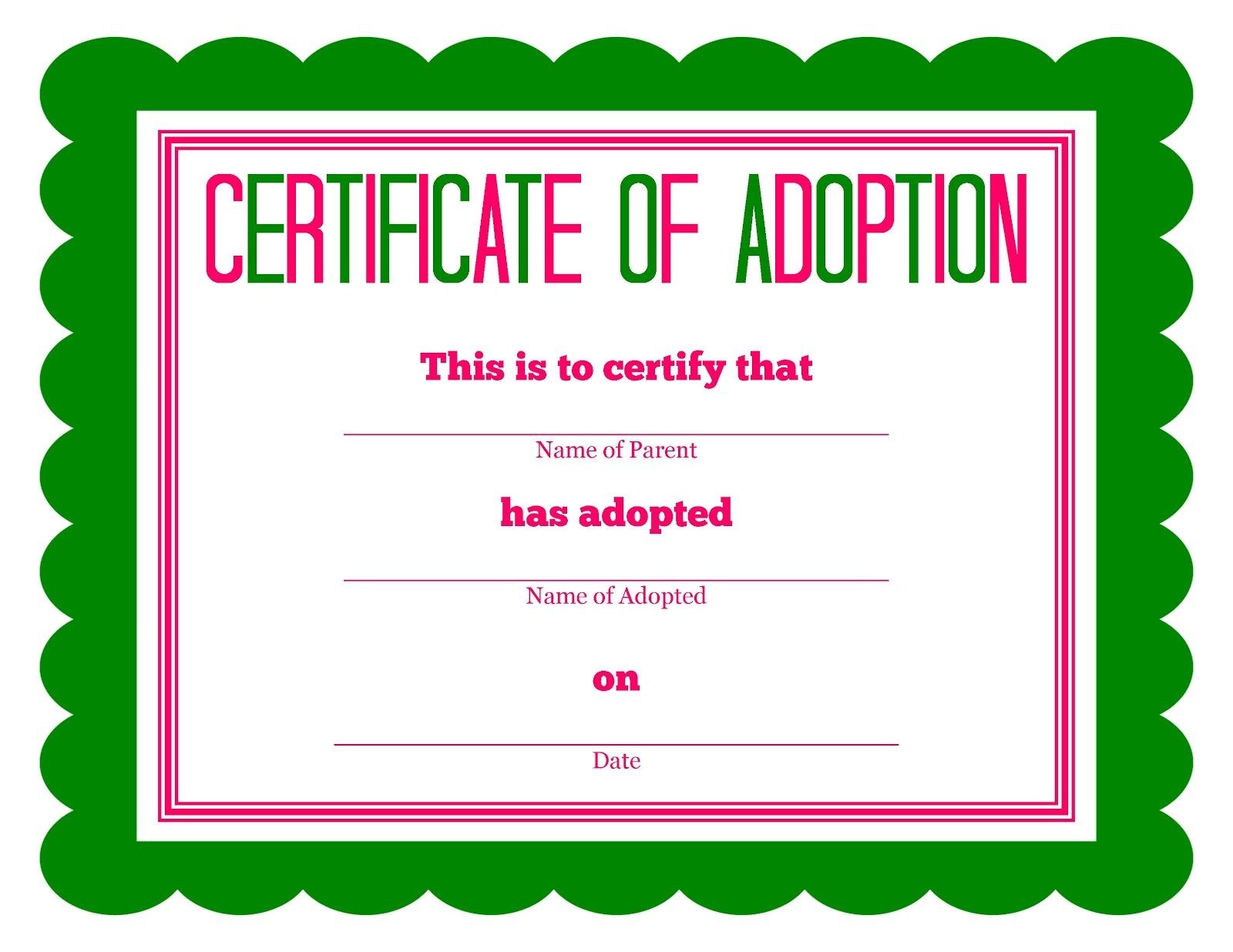 Free Printable Stuffed Animal Adoption Certificate Printables Template
