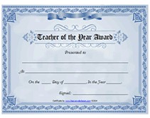 Free Printable Teacher Of The Year Award Certificates Certificate