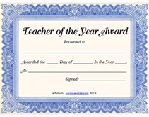 Free Printable Teacher Of The Year Award Certificates Template