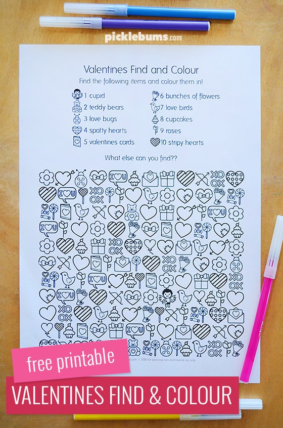 Free Printable Valentines Find And Colour Activity Picklebums