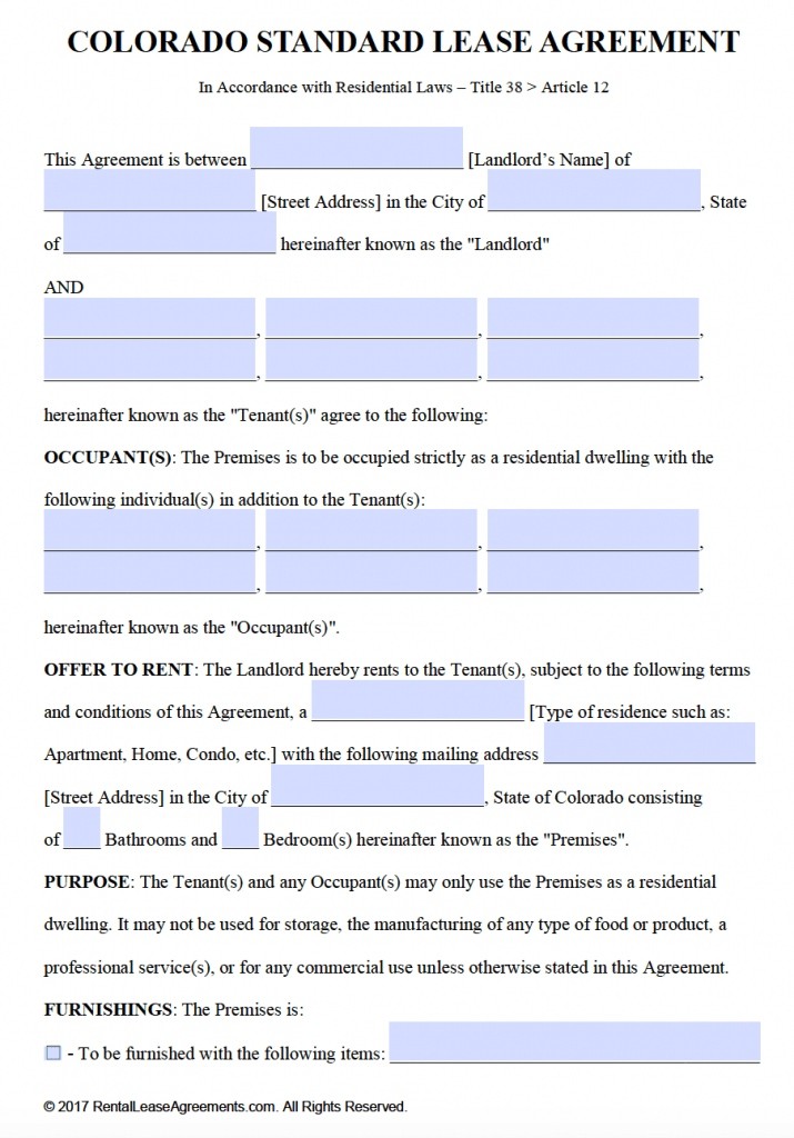 Free Residential Lease Agreement Template Pdf 45 Expert Colorado Condo