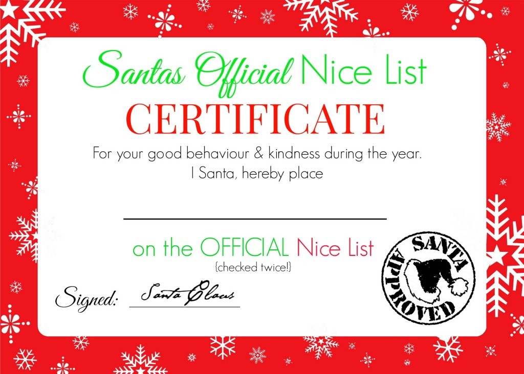 Free Santa Certificate Template Christmas Nice List