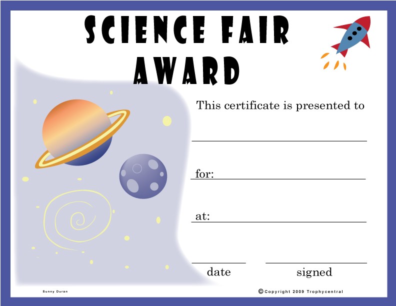Free Science Fair Certificates Certificate Award