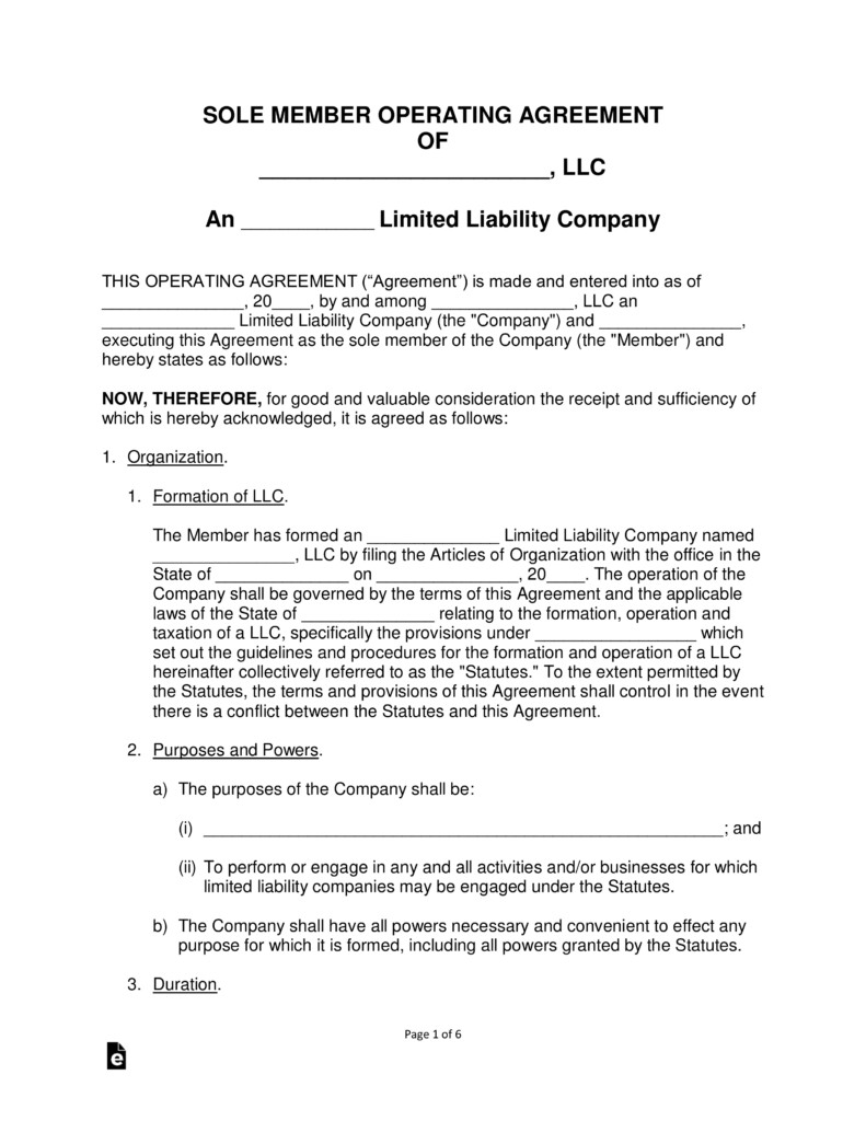 Free Single Member LLC Operating Agreement Templates PDF Word Certificate Of Organization