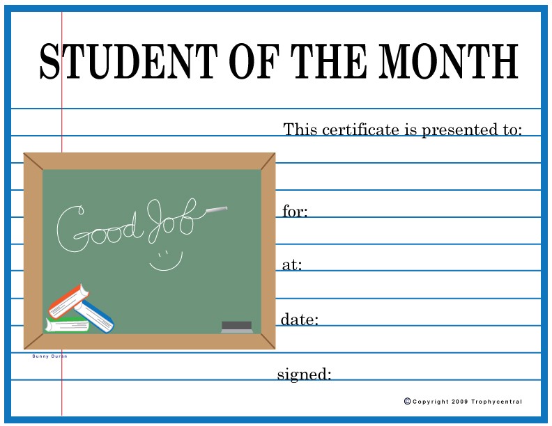 Free Student Of The Month Certificates Certificate Award