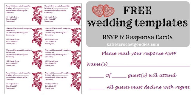 Free Wedding Templates RSVP Reception Cards Katie S Crochet Goodies Rsvp