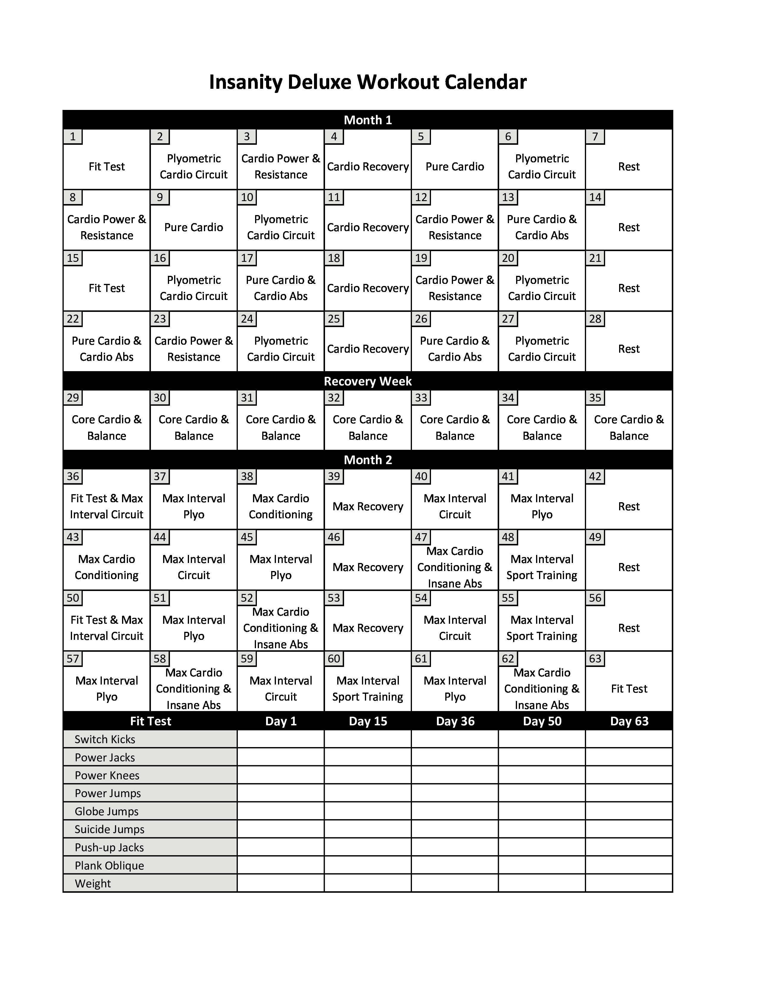 Free Workout Insanity Calendar S At Com