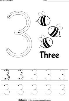Freebie Free Number 3 Worksheet Count And Trace For Preschool Printable
