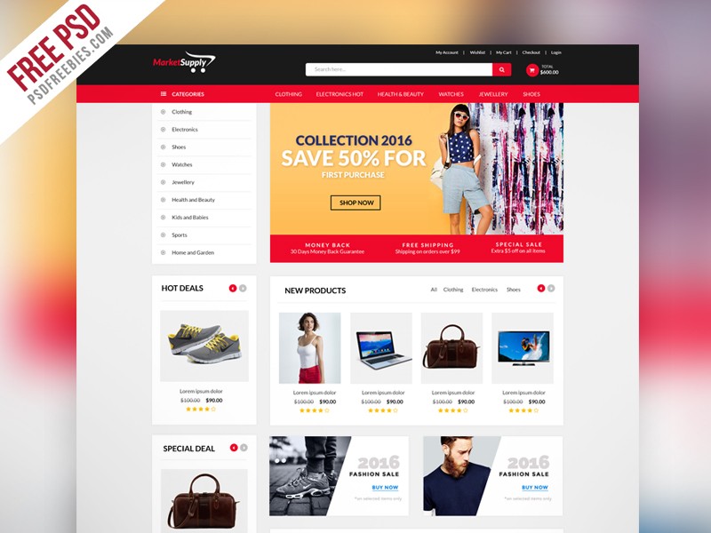 Freebie Multipurpose Ecommerce Website Template PSD By Free Psd
