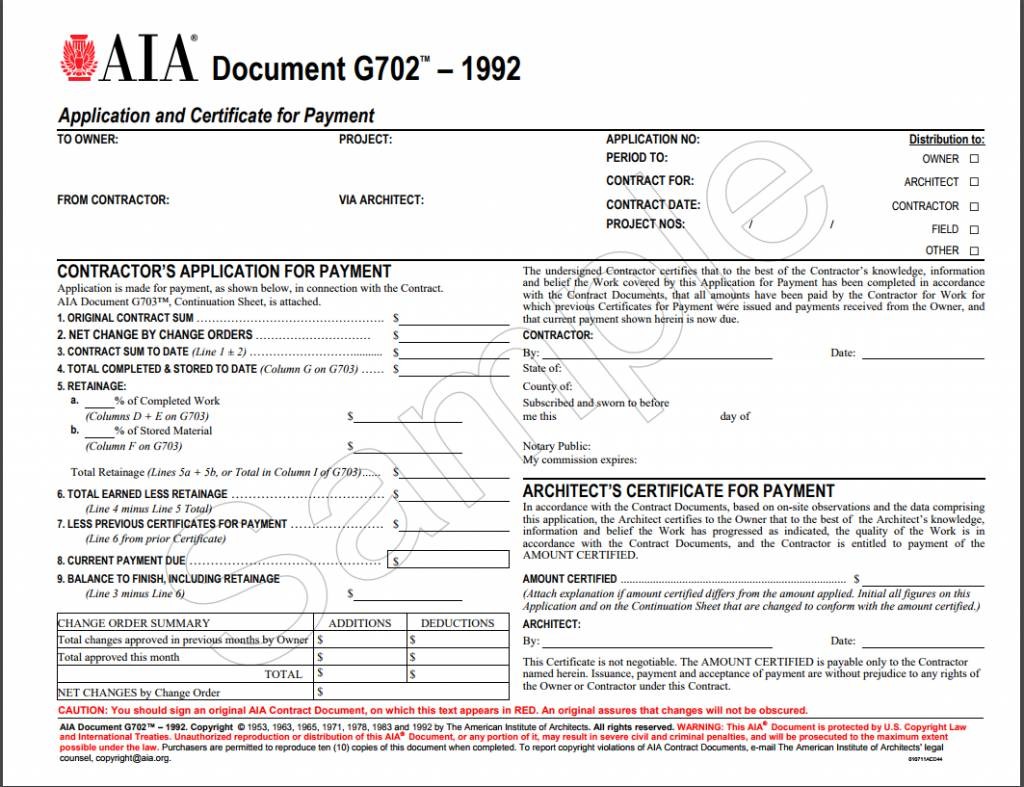G702 1992 Application And Certificate For Payment AIA Bookstore