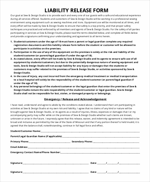 General Release Of Liability Form Experience Thus