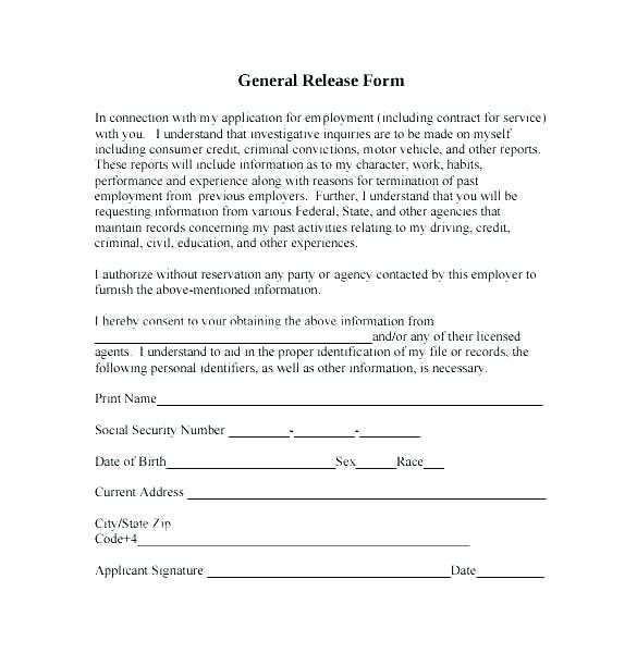 General Release Template Free Of Liability Form Example