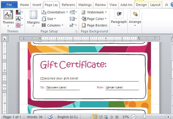 Gift Certificate Maker Template For Word 2013 Voucher