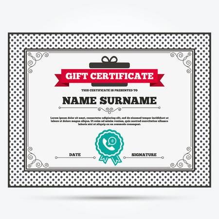 Gift Certificate Phone Sign Icon Support Symbol Call Center Speech Template