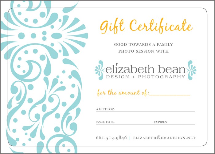 Gift Certificates Elizabeth Bean Photography Certificate Ideas