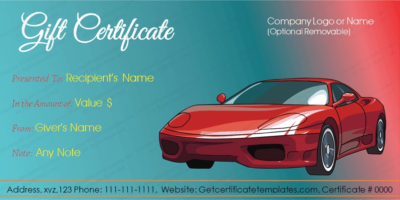 Giftcertificate Formalgiftcard Beautiful Automotive Gift Certificate Template Free