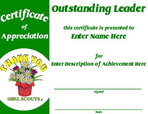 Girl Scout Award Certificate Template Of Appreciation