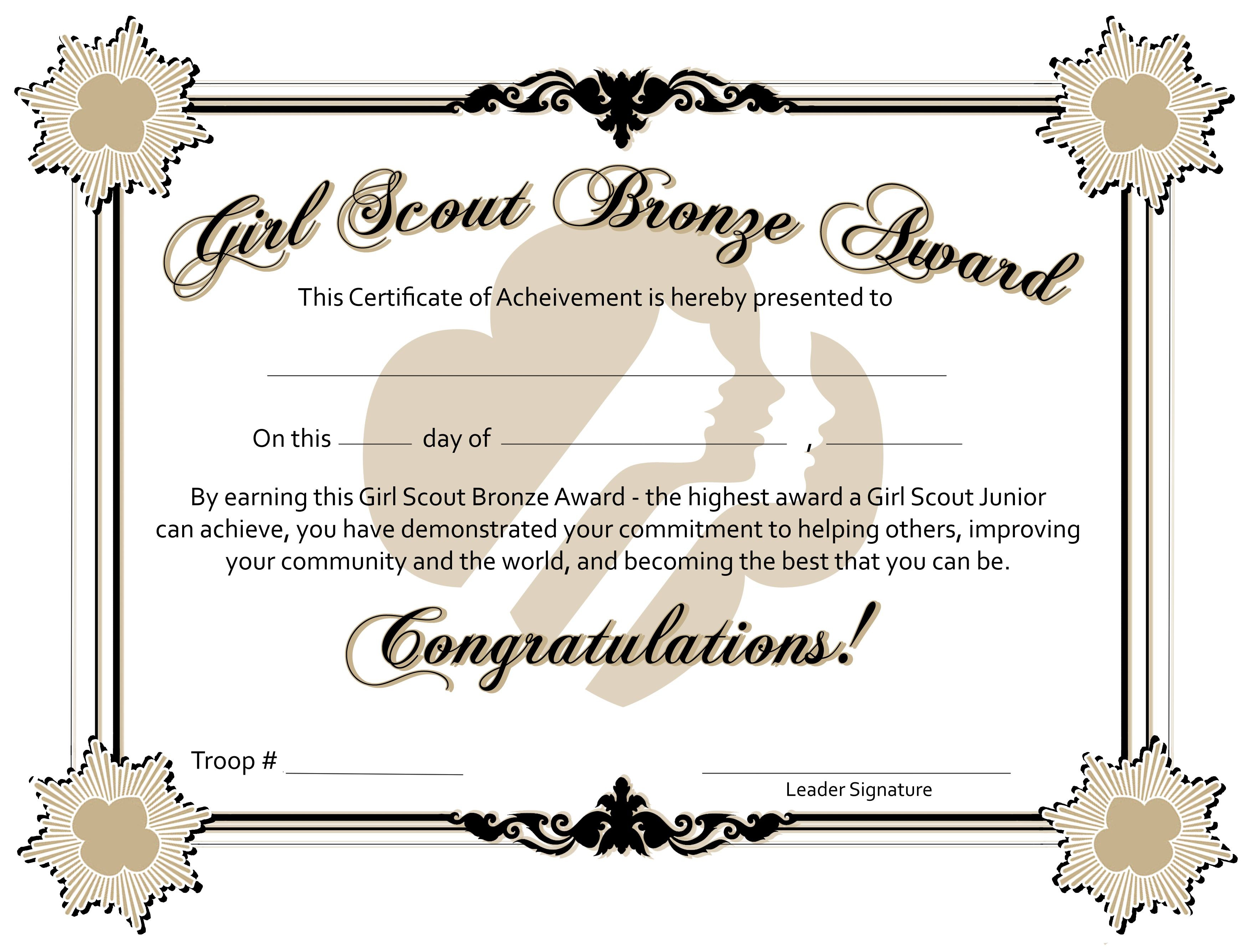 Girl Scout Award Certificate Templates Ukran Agdiffusion Com Of Appreciation