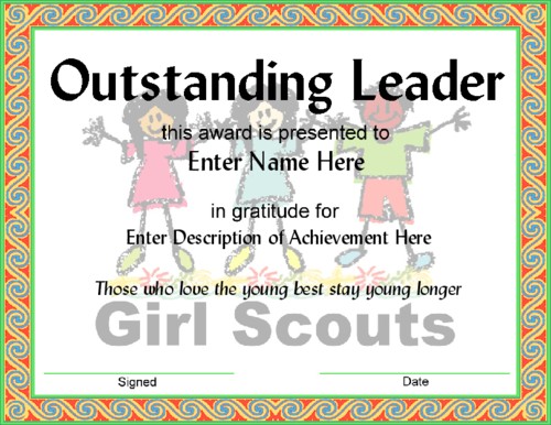 Girl Scout Award Certificate Templates Ukran Agdiffusion Com Of Appreciation