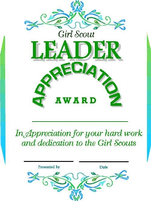 Girl Scout Leader Apreciation Certificate To Save On Of Appreciation
