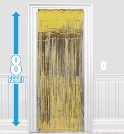 Gold Fringe Doorway Curtain 3ft X 8ft Party City Foil