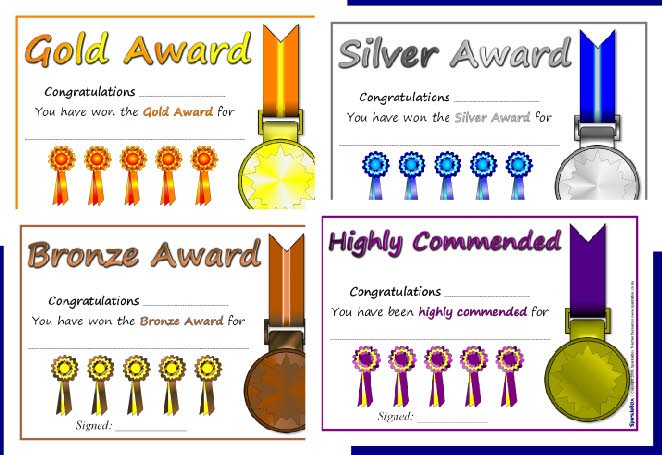 Gold Silver And Bronze Awards Certificates Art Show Printable Honor Free