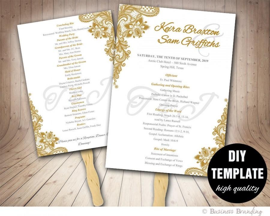 Gold Wedding Program FAN Template DIY Instant Download Printable