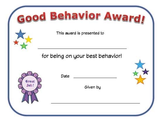 Good Behavior Award Certificate Babysitting Pinterest