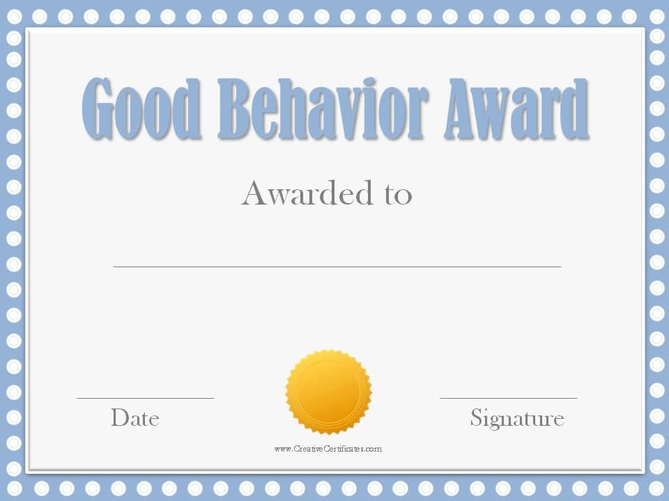 Good Behavior Award Certificates Certificate