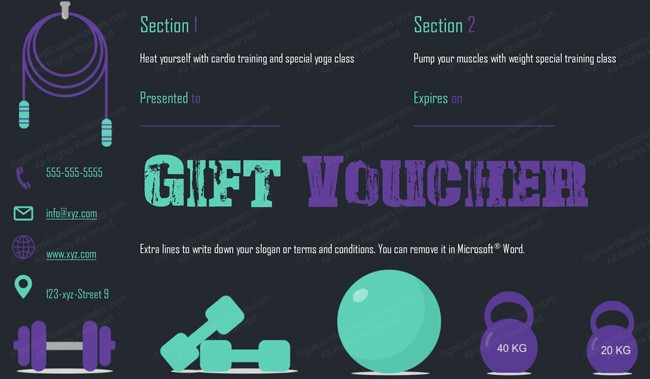 Gym Gift Certificate Template Giftcard Giftvoucher Fitness