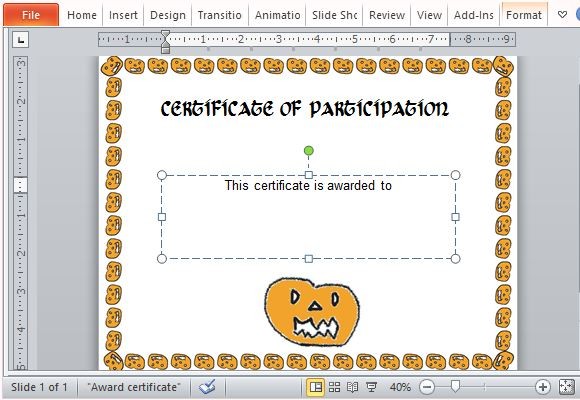Halloween Award Certificate Template For PowerPoint Speech Contest