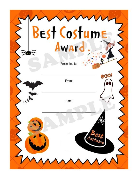 Halloween Best Costume Kids Certificate Etsy Certificates To