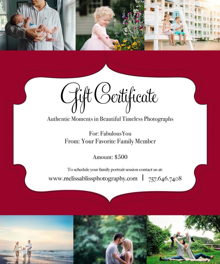 Hampton Roads Photographer Photo Session Gift Certificates Photography Certificate Ideas